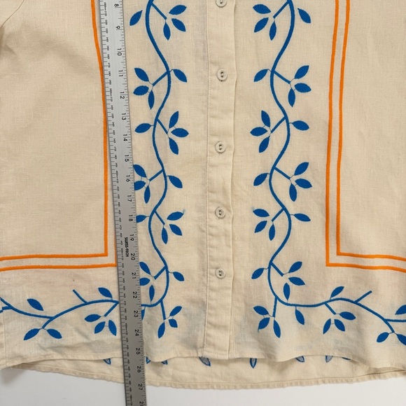 VRG Grl Blouse Sunsets Capri Linen Natural Button Down Collared Embroidered Sz 8 - Picture 8 of 16